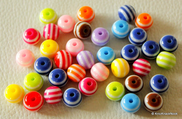 8mm Mixed Striped Round Resin Spacer Beads x 20